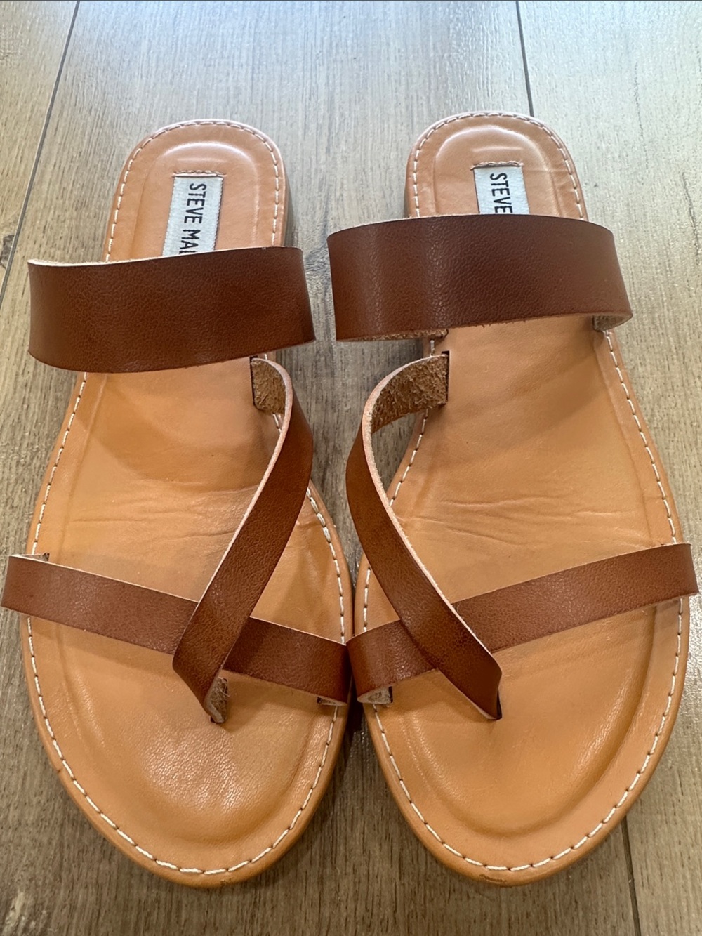 Steve Madden Tan and Brown Strappy Slide Sandals - Picture 2 of 8